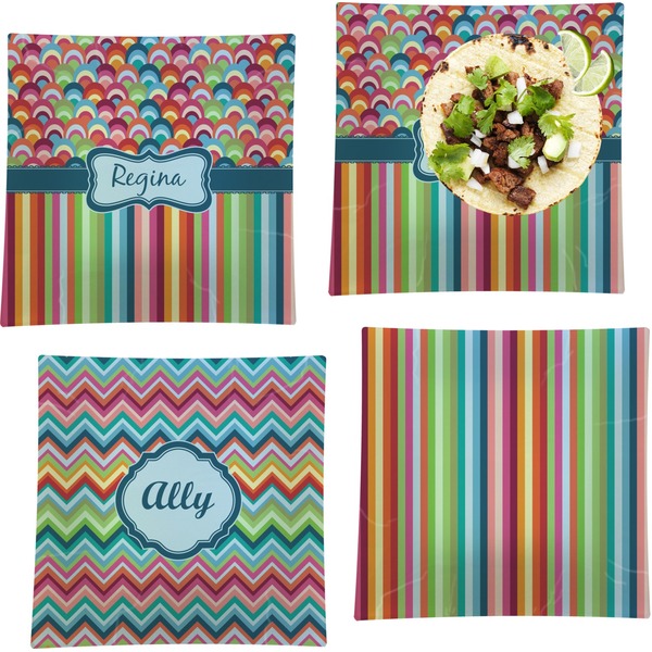 Retro Scales & Stripes Set of Square Dinner Plates