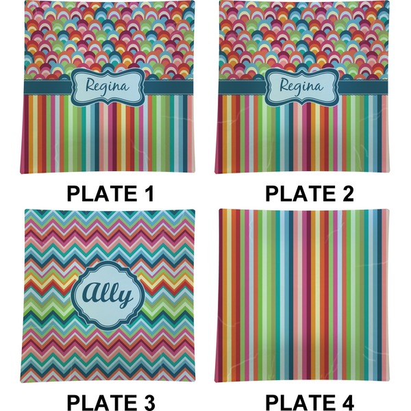 Retro Scales & Stripes Set of Square Dinner Plates (Approval)