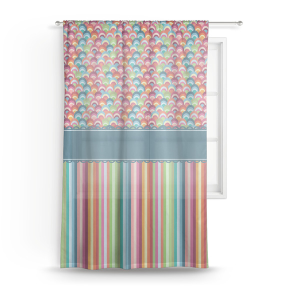 Custom Retro Scales & Stripes Sheer Curtain - 50"x84"