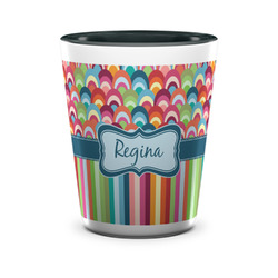 Retro Scales & Stripes Ceramic Shot Glass - 1.5 oz - Two Tone - Set of 4 (Personalized)