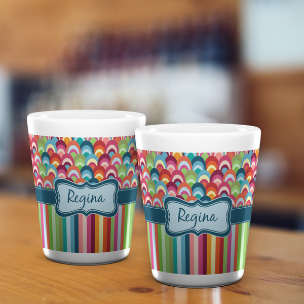 Retro Scales & Stripes Shot Glass - White - LIFESTYLE