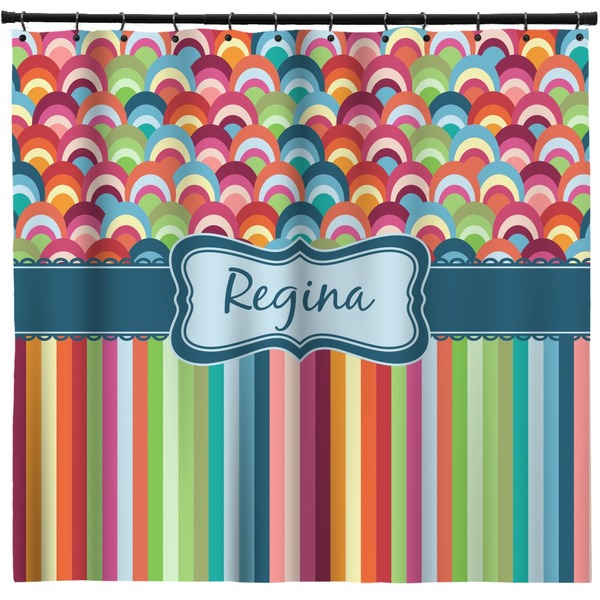 Custom Retro Scales & Stripes Shower Curtain (Personalized)