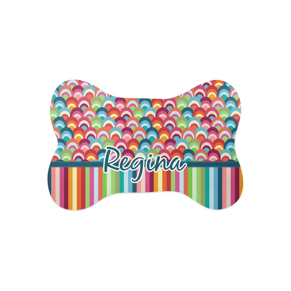 Custom Retro Scales & Stripes Bone Shaped Dog Food Mat (Small) (Personalized)