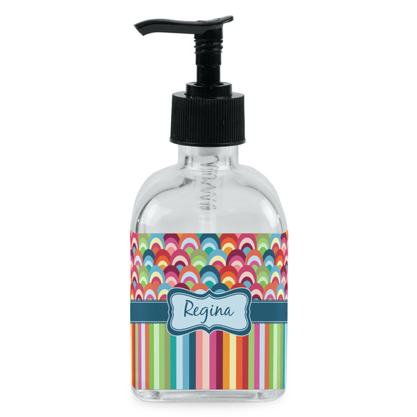 Custom Retro Scales & Stripes Glass Soap & Lotion Bottle - Single Bottle (Personalized)