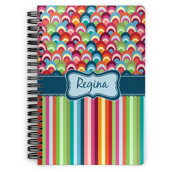 Custom Retro Scales & Stripes Spiral Notebook - 7x10 w/ Name or Text