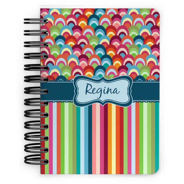 Custom Retro Scales & Stripes Spiral Notebook - 5x7 w/ Name or Text