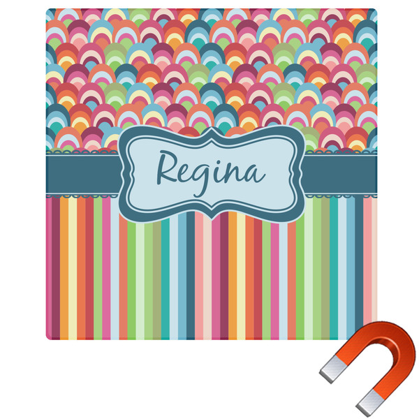 Custom Retro Scales & Stripes Square Car Magnet - 6" (Personalized)