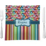 Retro Scales & Stripes 9.5" Glass Square Lunch / Dinner Plate- Single or Set of 4 (Personalized)