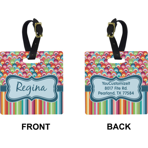 Retro Scales & Stripes Square Luggage Tag (Front + Back)