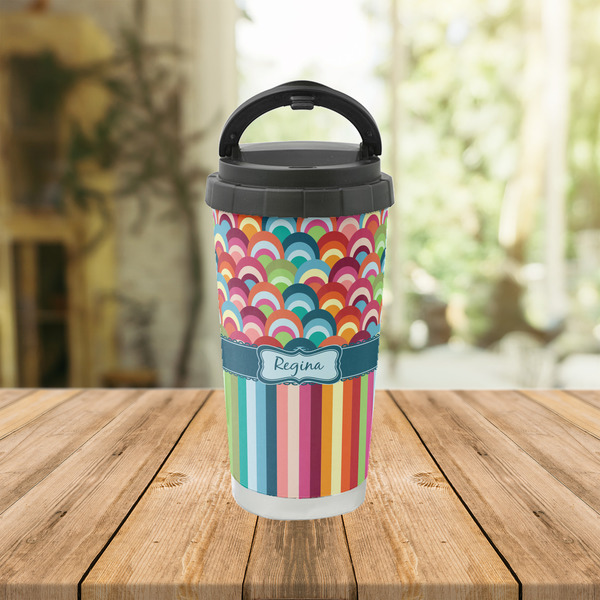 Retro Scales & Stripes Stainless Steel Travel Cup Lifestyle