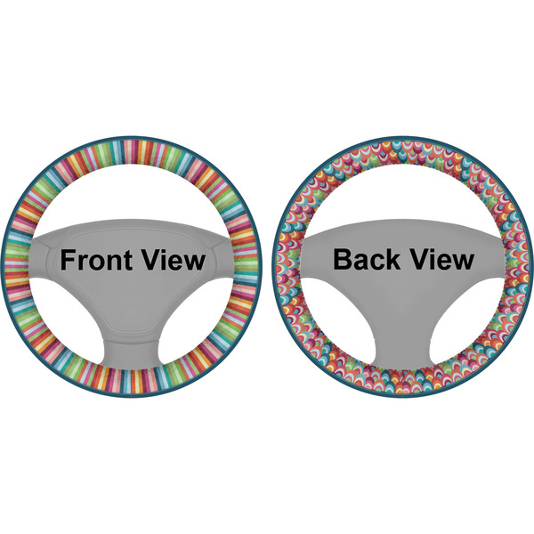 Retro Scales & Stripes Steering Wheel Cover- Front and Back