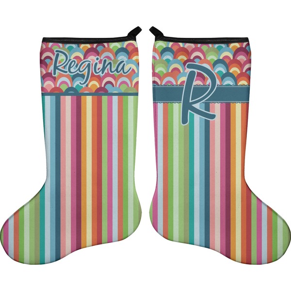 Custom Retro Scales & Stripes Holiday Stocking - Double-Sided - Neoprene (Personalized)
