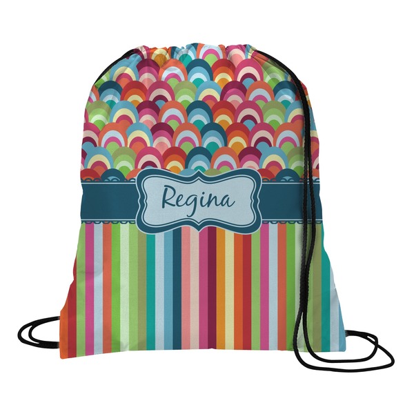 Custom Retro Scales & Stripes Drawstring Backpack - Medium (Personalized)