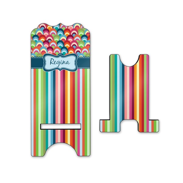 Retro Scales & Stripes Stylized Phone Stand - Front & Back - Small