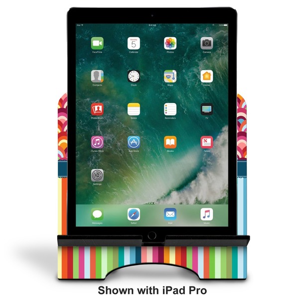 Retro Scales & Stripes Stylized Tablet Stand - Front with ipad
