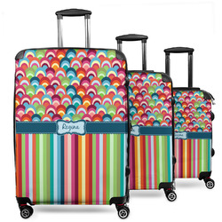 Retro Scales & Stripes 3 Piece Luggage Set - 20" Carry On, 24" Medium Checked, 28" Large Checked (Personalized)
