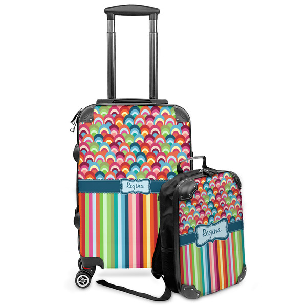 Custom Retro Scales & Stripes Kids 2-Piece Luggage Set - Suitcase & Backpack (Personalized)