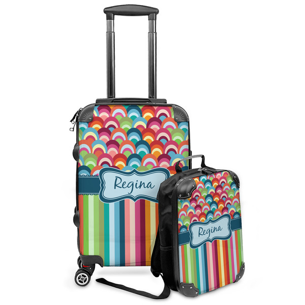 Custom Retro Scales & Stripes Kids 2-Piece Luggage Set - Suitcase & Backpack (Personalized)