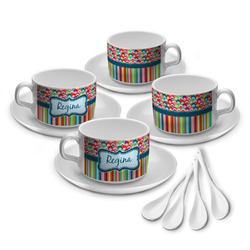 Retro Scales & Stripes Tea Cup - Set of 4 (Personalized)