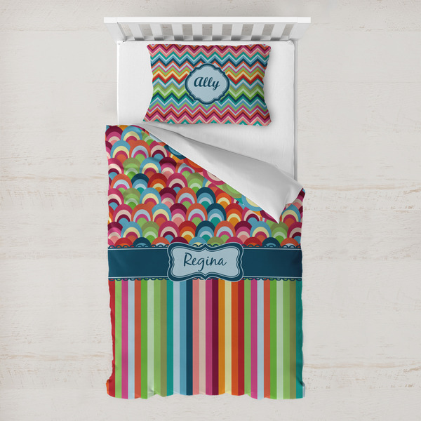 Custom Retro Scales & Stripes Toddler Bedding Set - With Pillowcase (Personalized)
