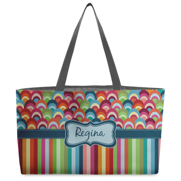 Custom Retro Scales & Stripes Beach Totes Bag - w/ Black Handles (Personalized)