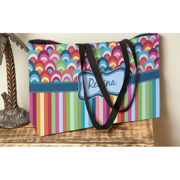 Retro Scales & Stripes Tote w/Black Handles - Lifestyle View