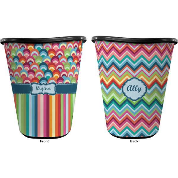 Retro Scales & Stripes Trash Can Black - Front and Back - Apvl