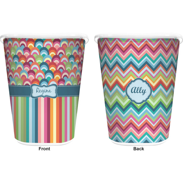 Retro Scales & Stripes Trash Can White - Front and Back - Apvl