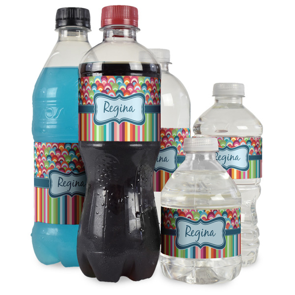 Retro Scales & Stripes Water Bottle Label - Multiple Bottle Sizes