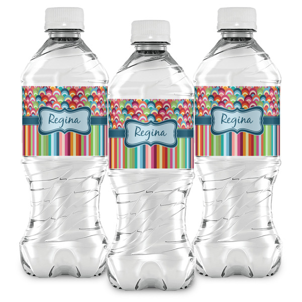 Retro Scales & Stripes Water Bottle Labels - Front View