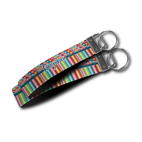 Retro Scales & Stripes Webbing Keychain FOBs - Size Comparison
