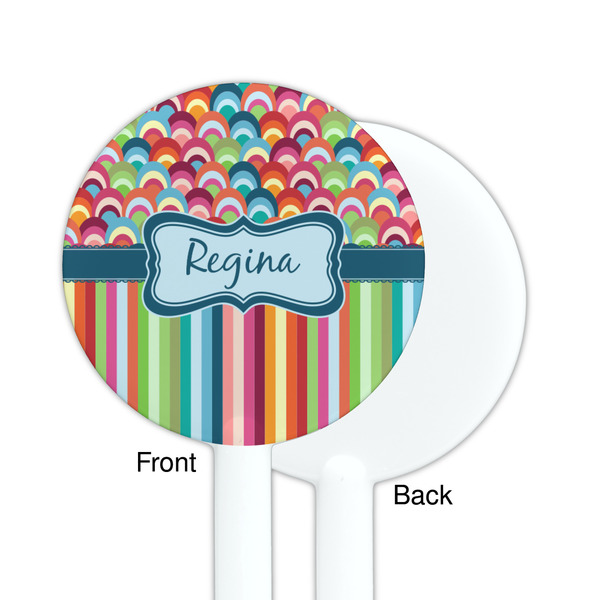 Retro Scales & Stripes White Plastic 5.5" Stir Stick - Single Sided - Round - Front & Back