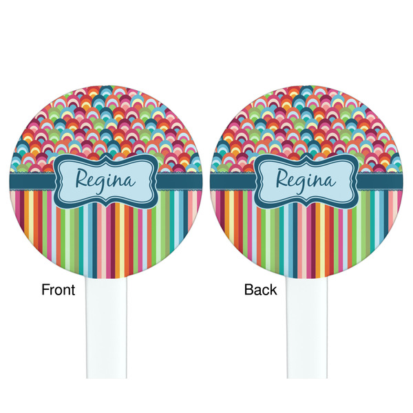 Retro Scales & Stripes White Plastic 7" Stir Stick - Double Sided - Round - Front & Back