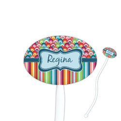 Retro Scales & Stripes 7" Oval Plastic Stir Sticks - White - Double Sided (Personalized)