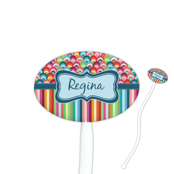 Custom Retro Scales & Stripes Oval Plastic Stir Sticks (Personalized)