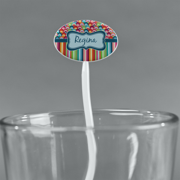 Retro Scales & Stripes White Plastic 7" Stir Stick - Oval - Main