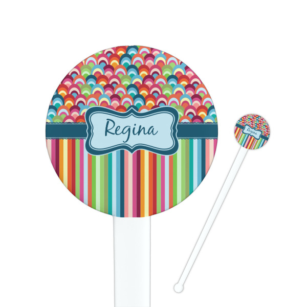 Custom Retro Scales & Stripes 7" Round Plastic Stir Sticks - White - Single Sided (Personalized)