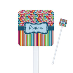 Retro Scales & Stripes Square Plastic Stir Sticks - Single Sided (Personalized)
