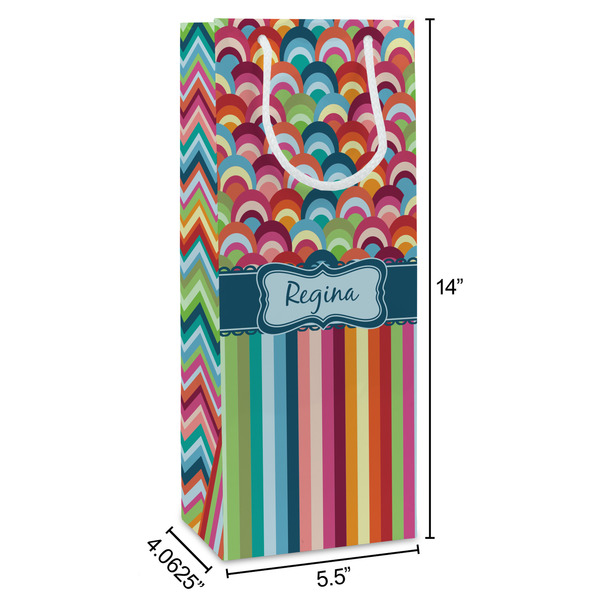 Retro Scales & Stripes Wine Gift Bag - Dimensions