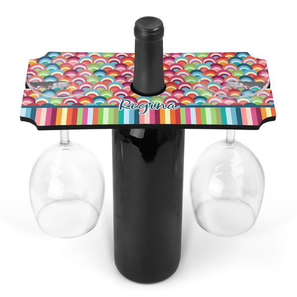 Custom Retro Scales & Stripes Wine Bottle & Glass Holder (Personalized)