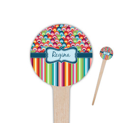 Retro Scales & Stripes 4" Round Wooden Food Picks - Single Sided (Personalized)