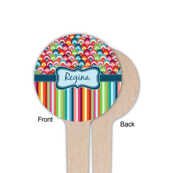 Retro Scales & Stripes Wooden 4" Food Pick - Round - Single Sided - Front & Back