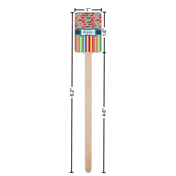 Retro Scales & Stripes Wooden 6.25" Stir Stick - Rectangular - Dimensions