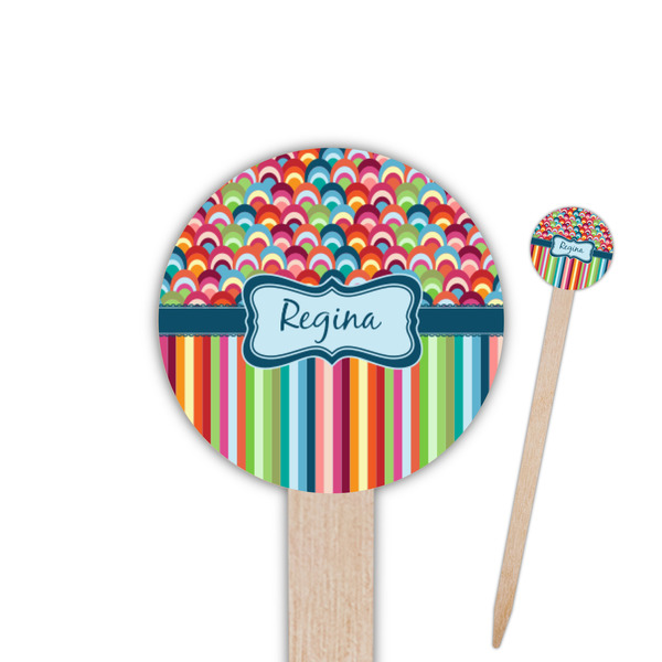 Custom Retro Scales & Stripes 6" Round Wooden Food Picks - Double Sided (Personalized)