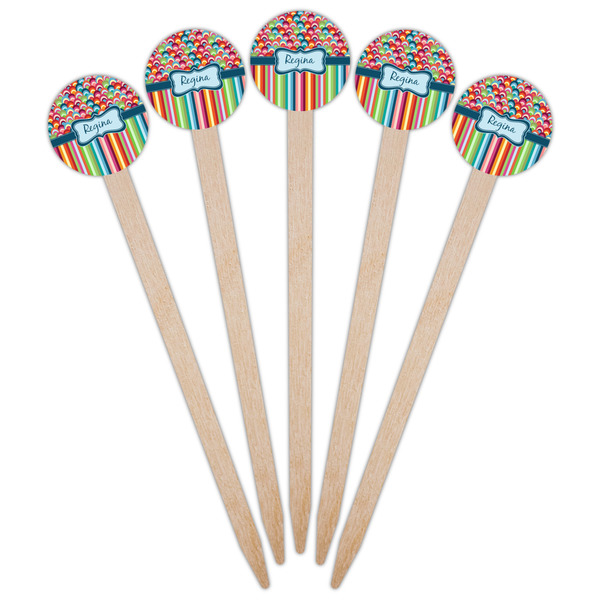 Retro Scales & Stripes Wooden 6" Food Pick - Round - Fan View