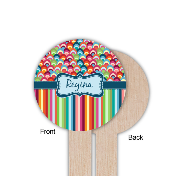 Retro Scales & Stripes Wooden 6" Food Pick - Round - Single Sided - Front & Back