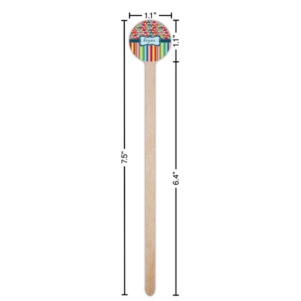 Retro Scales & Stripes Wooden 7.5" Stir Stick - Round - Dimensions