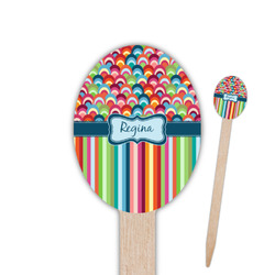 Retro Scales & Stripes Oval Wooden Food Picks - Double Sided (Personalized)
