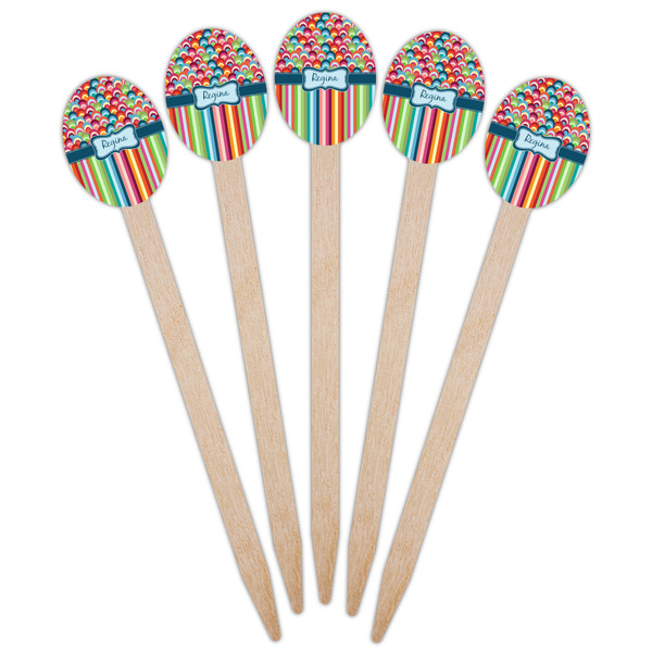 Retro Scales & Stripes Wooden Food Pick - Oval - Fan View