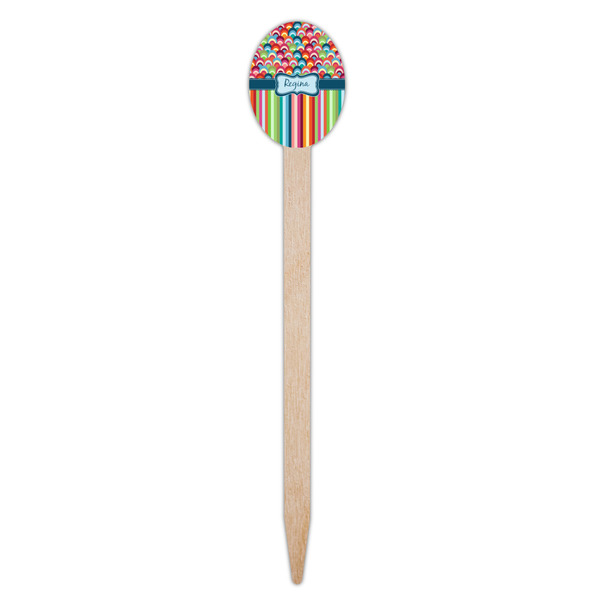 Retro Scales & Stripes Wooden Food Pick - Oval - Single Pick